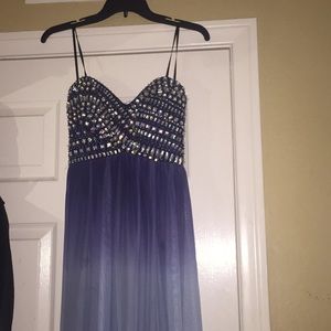Blue Ombré Jewled Prom Dress